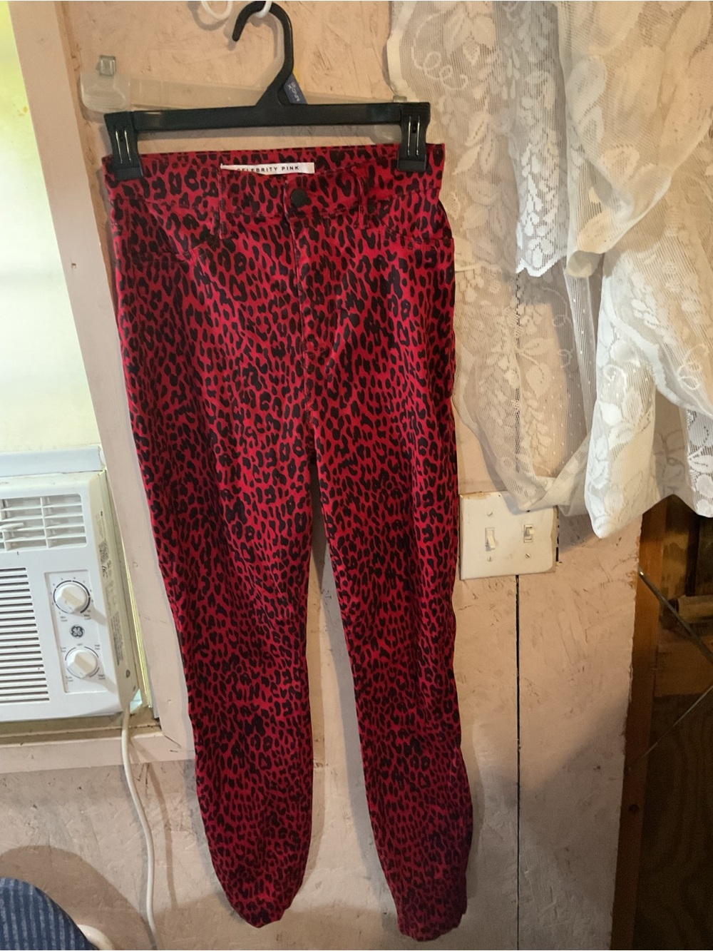 Celebrity Pink Red and Black Leopard Skinny Pants